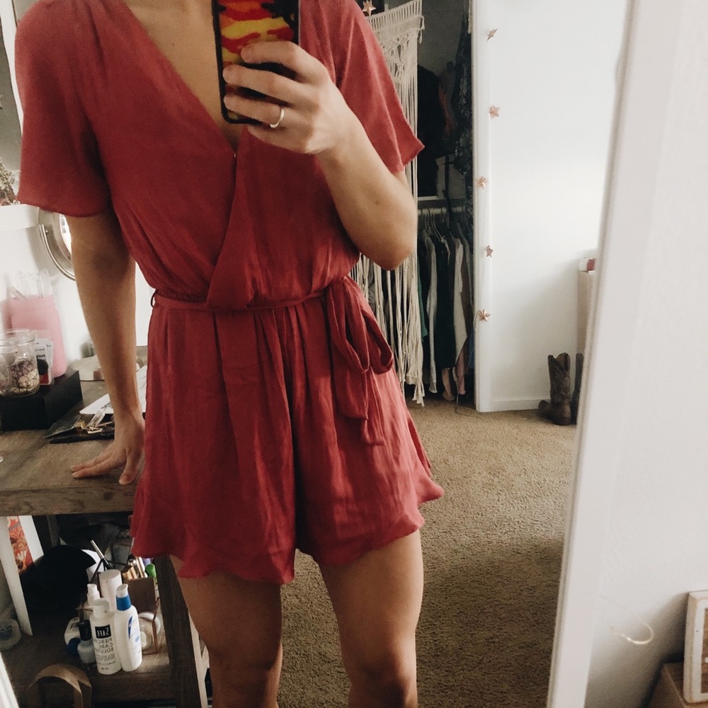 ASTR satin romper in red